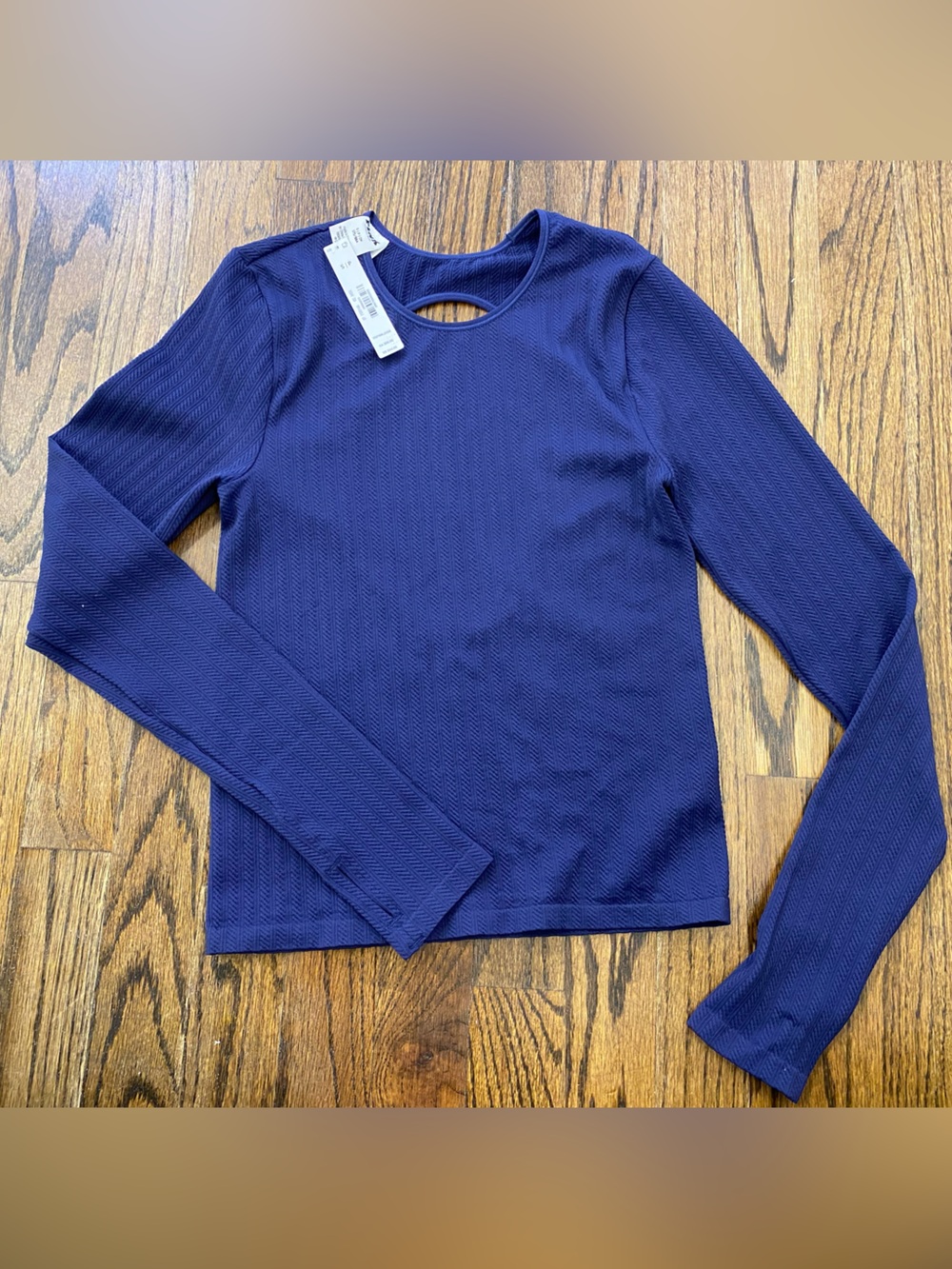 PINK Victoria's Secret Long Sleeve Ribbed Top - Navy Blue